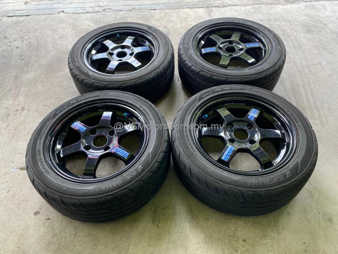 15 Te37 Volk Rays Black Sport Rim Tyre Set Original Japan P1214666 Ns Motorsport
